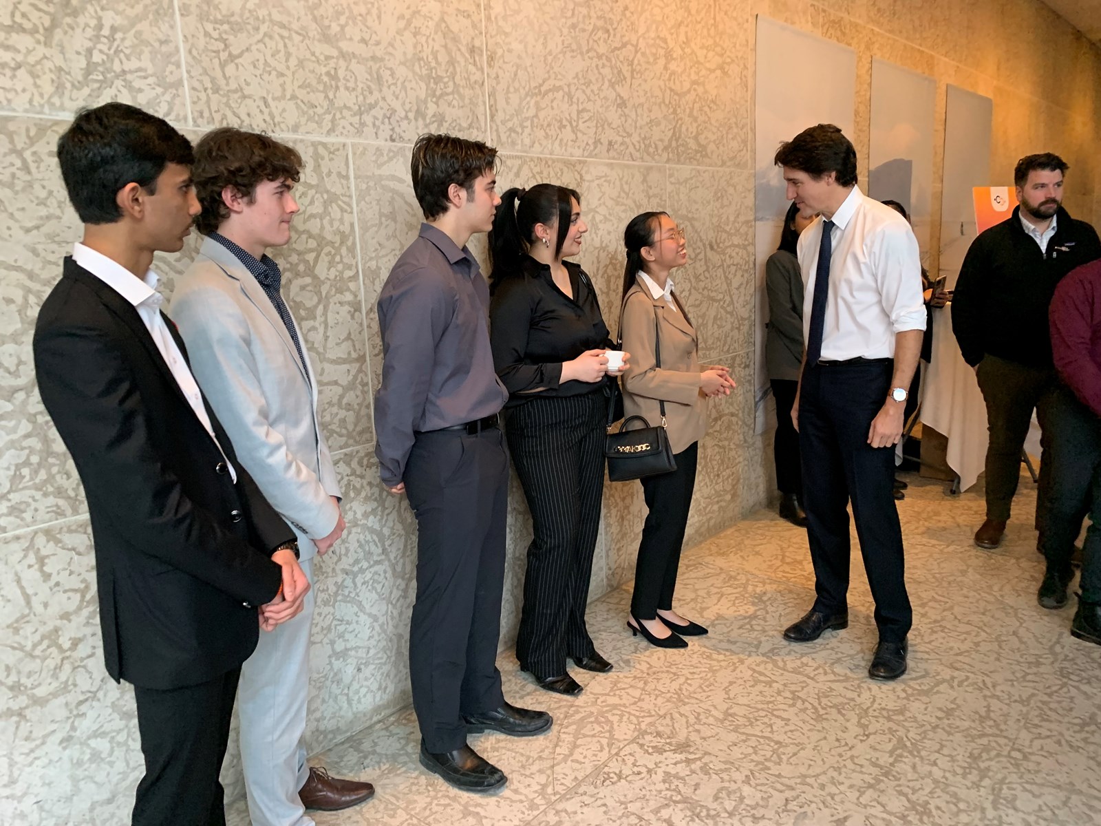 Trudeau talking to the students