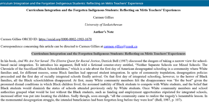 Curriculum Integration and the Forgotten Indigenous Students: Reflecting on Métis Teachers’ Experiences | University of Saskatchewan