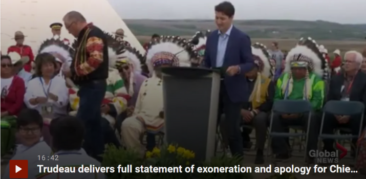 Justin Trudeau exonerates Saskatchewan chief of historic treason conviction | Global News