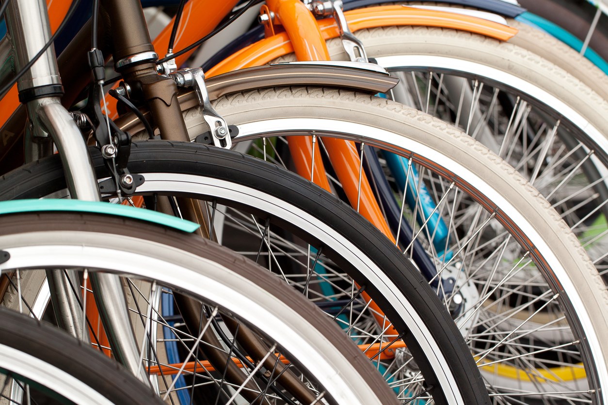Bikes parked in a bike rack
