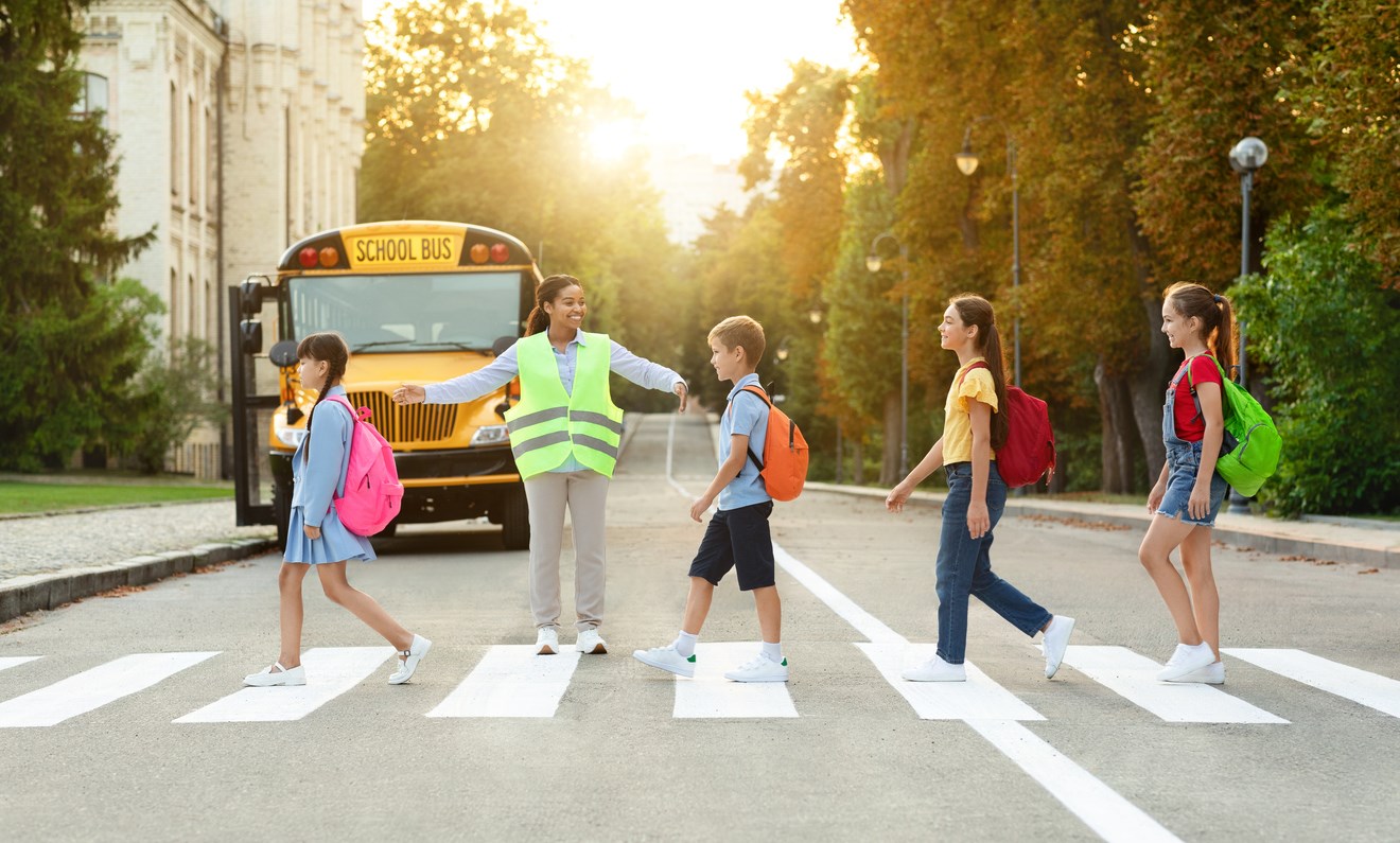 A crosswalk with flashing lights