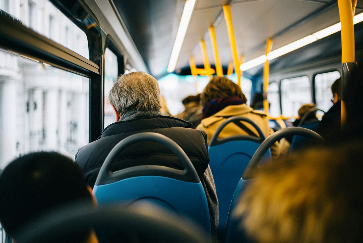 A city bus at a bus stop
