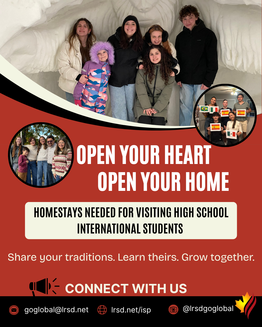 ISP Program flyer promoting homestay families needed