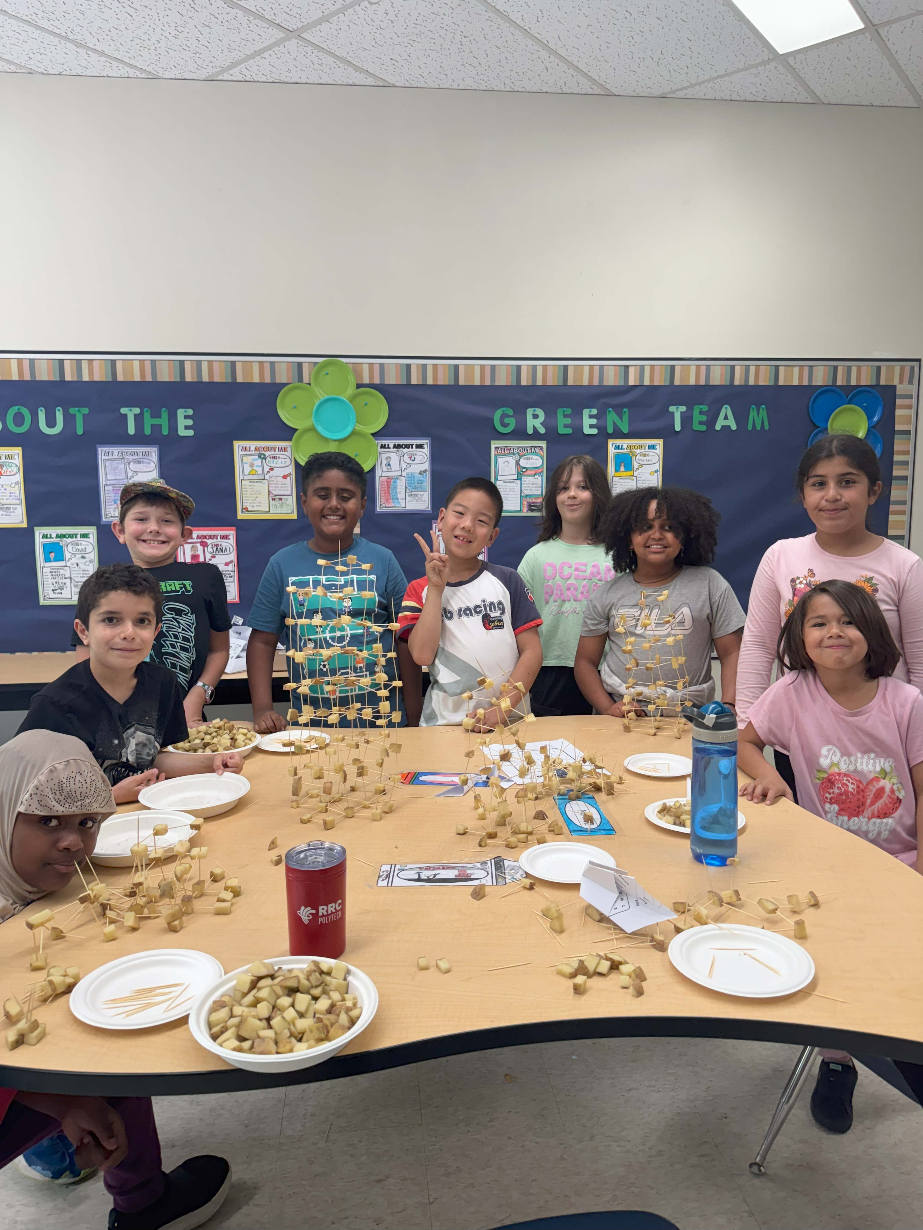 Students building structures