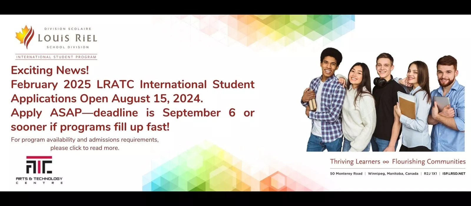 Exciting News! February 2025 LRATC International Student Applications Open August 15, 2024